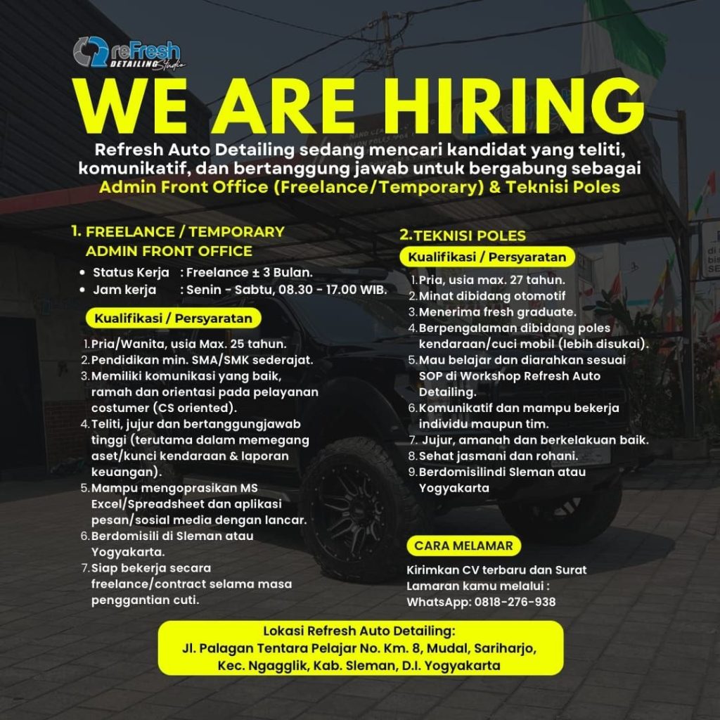 Poster lowongan Refresh Auto Detailing
