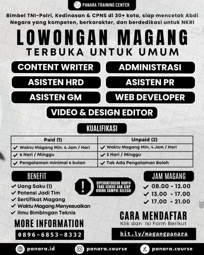 Poster lowongan Panara Training Center