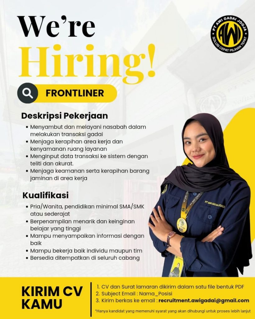 Poster lowongan PT AWI Gadai Jogja