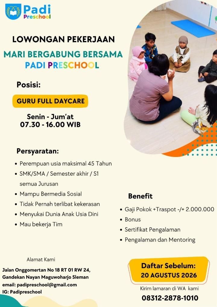 Poster lowongan Padi Preschool
