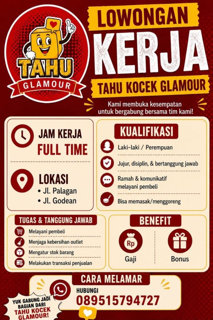 Poster lowongan Tahu Kocek Glamour