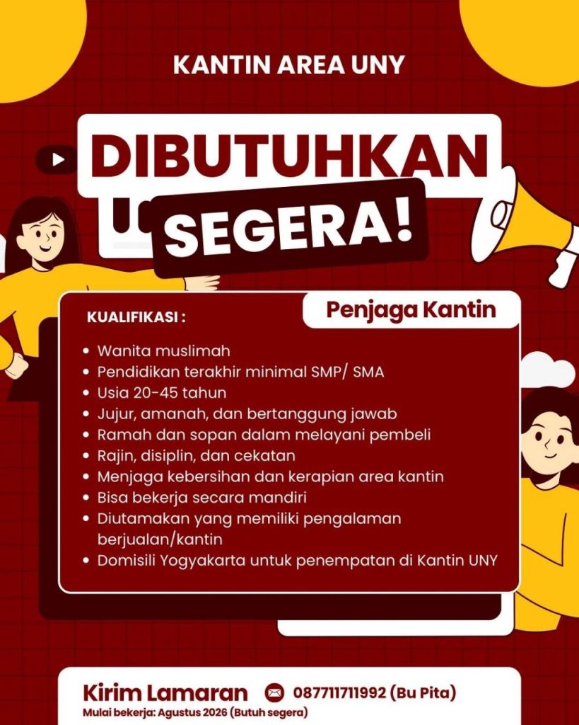 Poster lowongan Kantin Area UNY