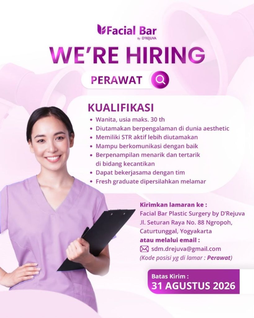 Poster lowongan Facial Bar Plastic Surgery by D'Rejuva