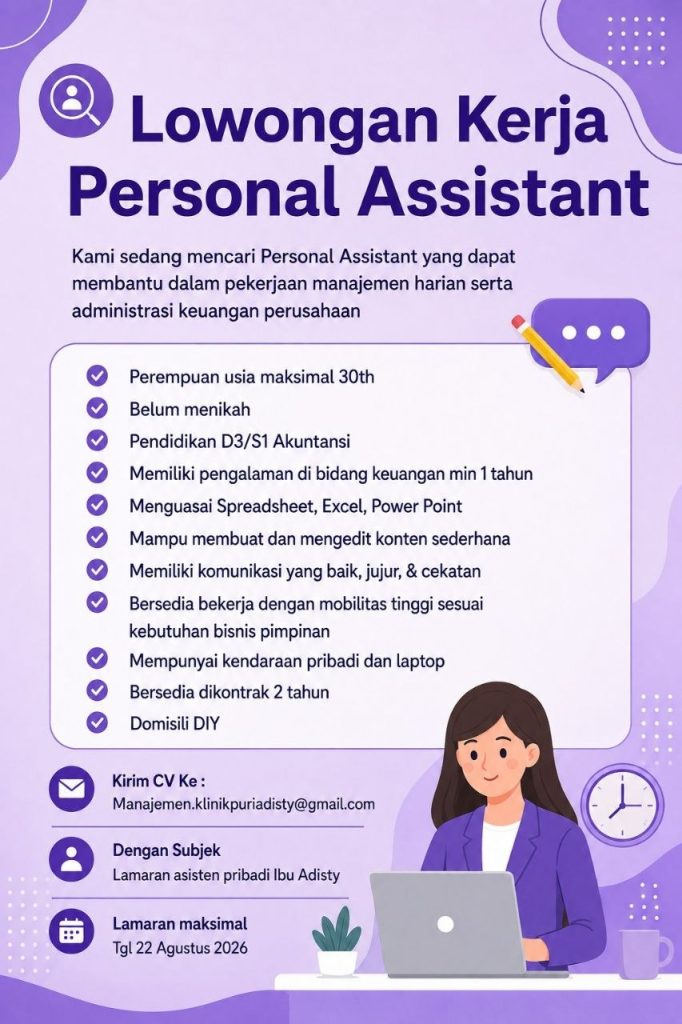 Poster lowongan Klinik Puria Adisty