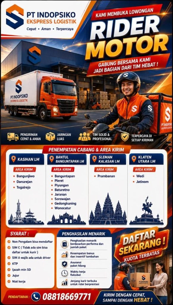 Poster lowongan PT Indopsiko Ekspress Logistik