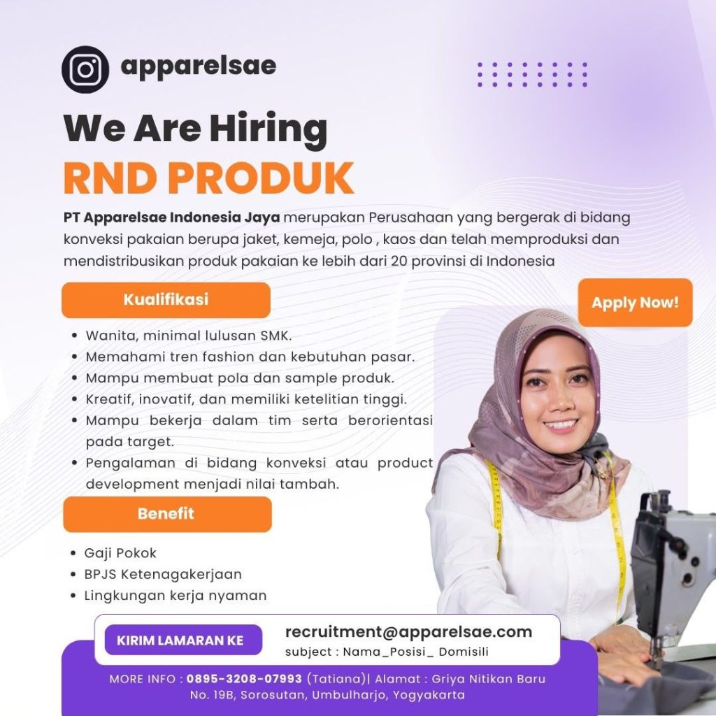Poster lowongan PT Apparelsae Indonesia Jaya