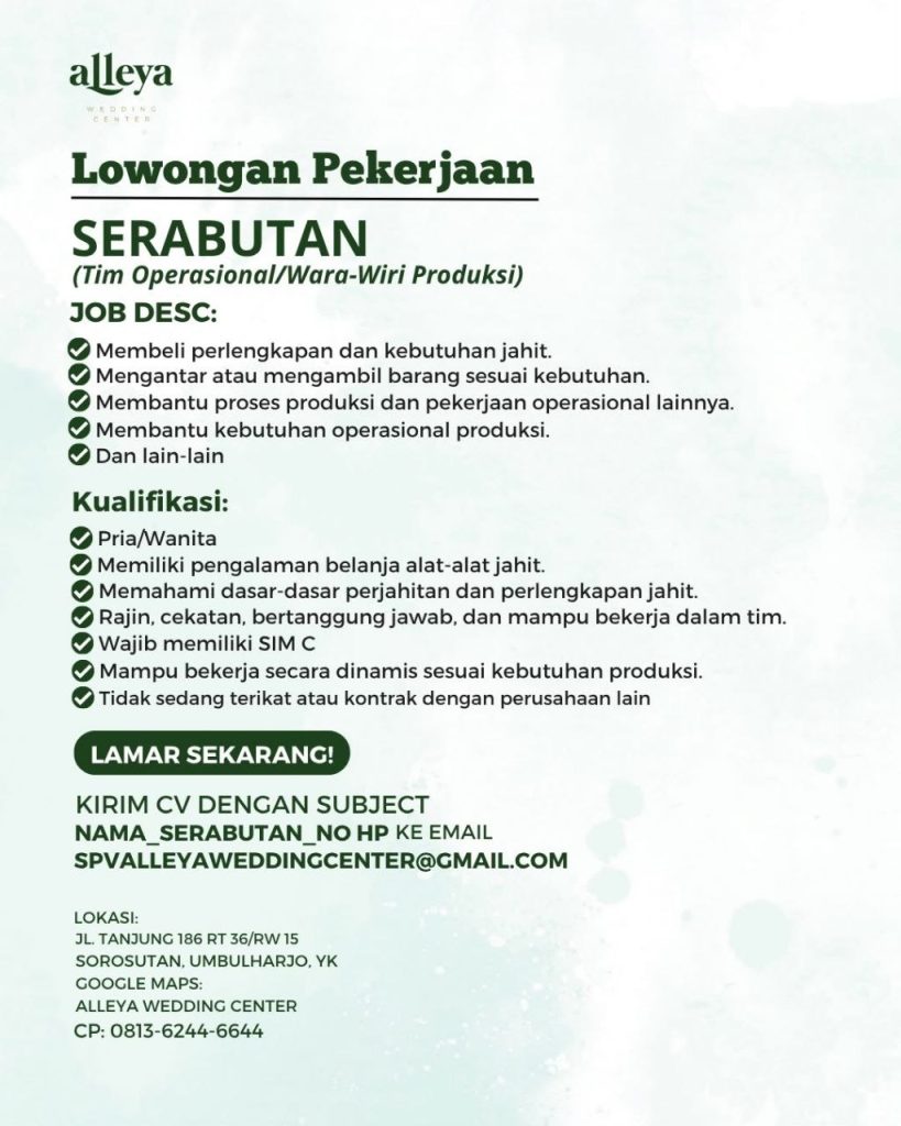Poster lowongan Alleya Wedding Center