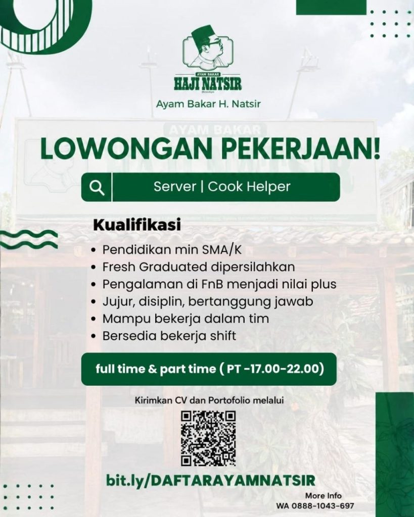 Poster lowongan Ayam Bakar H. Natsir