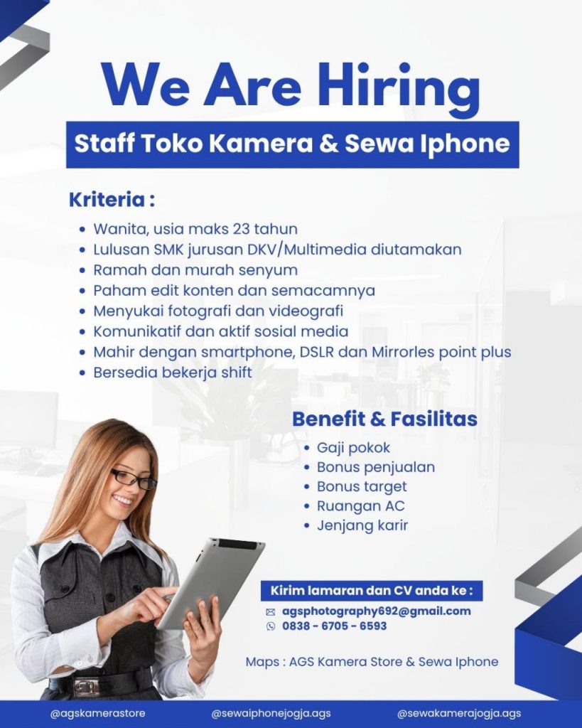 Poster lowongan AGS Kamera Store & Sewa Iphone