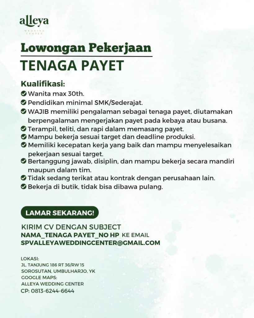 Poster lowongan Alleya Wedding Center