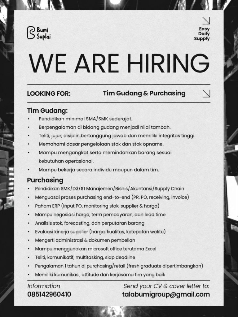 Poster lowongan Tala Bumi Group