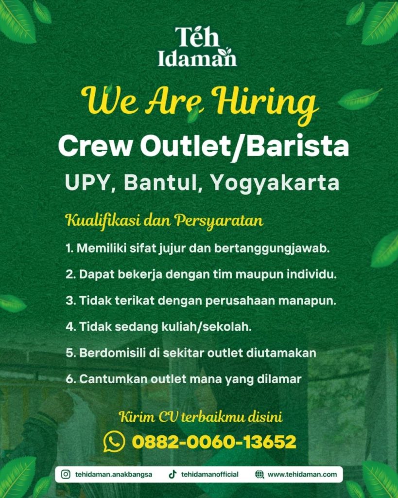 Poster lowongan Teh Idaman & Kopi Semangat