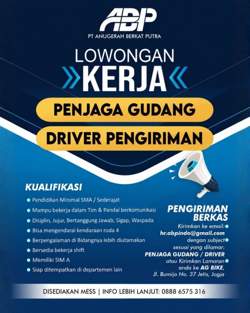 Poster lowongan PT Anugerah Berkat Putra