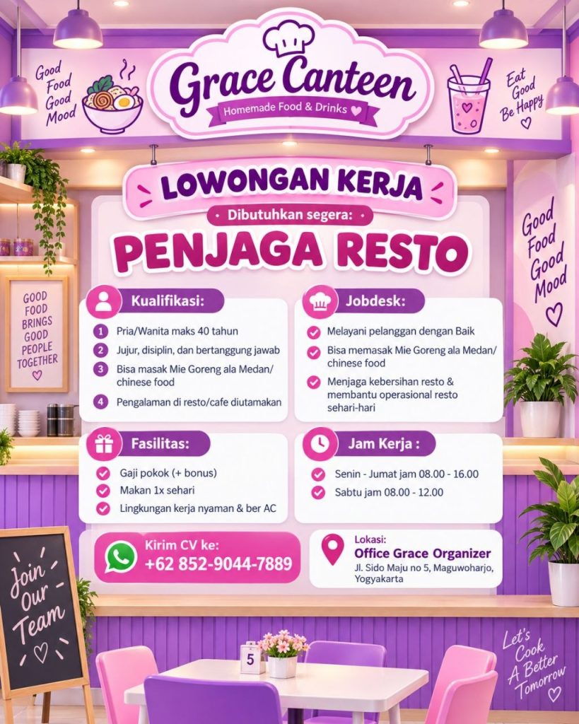 Poster lowongan Grace Canteen