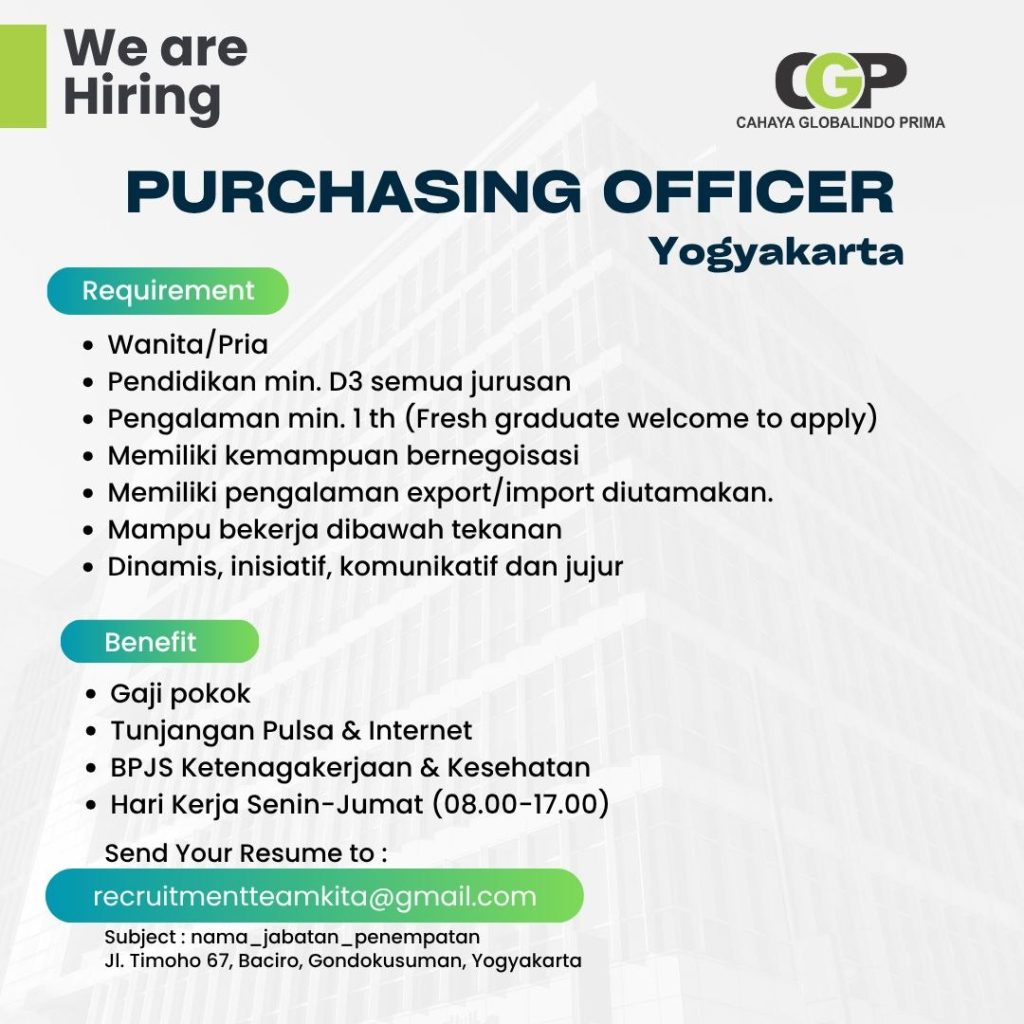 Poster lowongan CAHAYA GLOBALINDO PRIMA