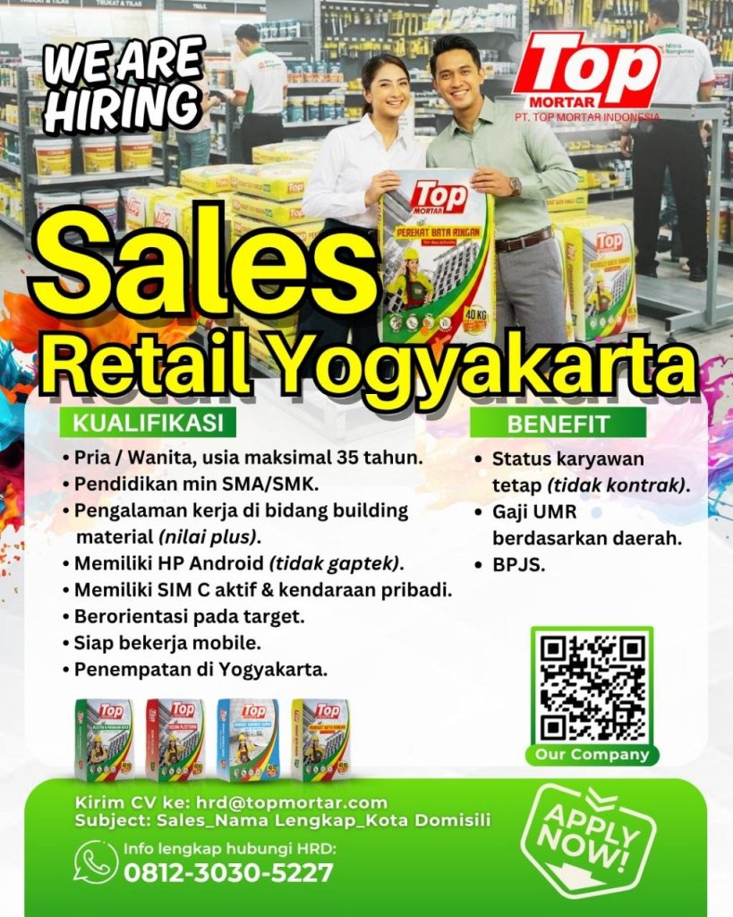 Poster lowongan PT. TOP MORTAR INDONESIA
