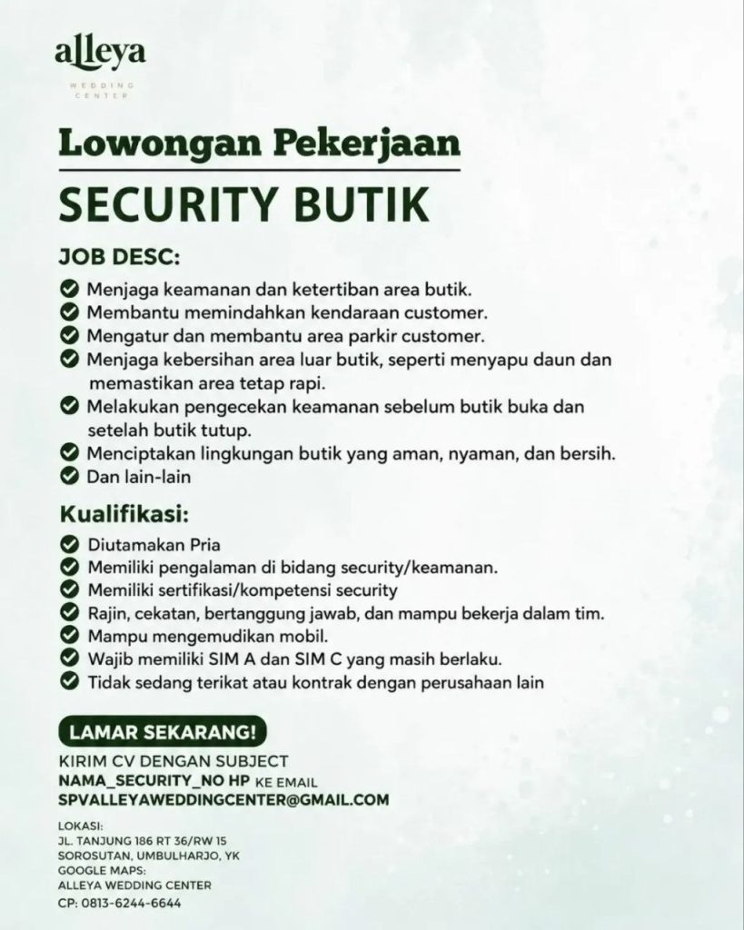 Poster lowongan Alleya Wedding Center