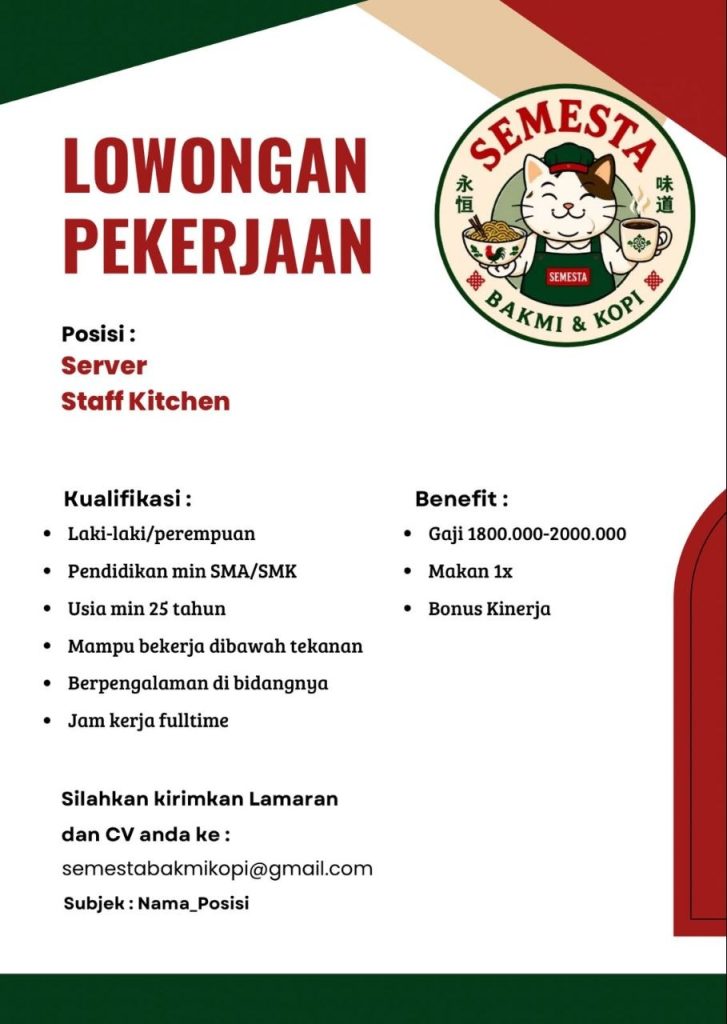 Poster lowongan Semesta Bakmi & Kopi