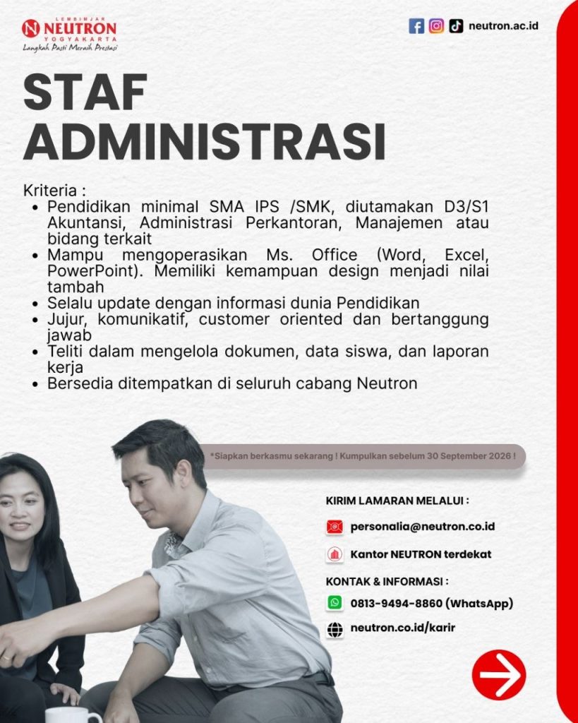 Poster lowongan LEMBIMJAR NEUTRON YOGYAKARTA