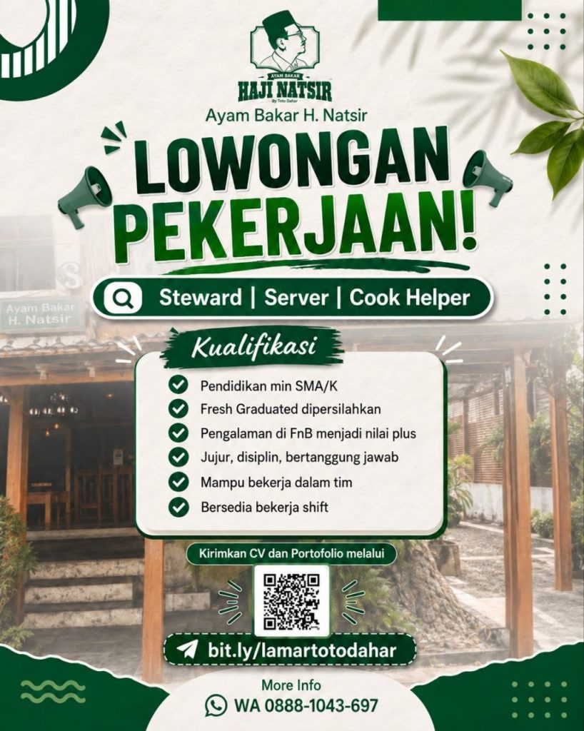 Poster lowongan Ayam Bakar H. Natsir