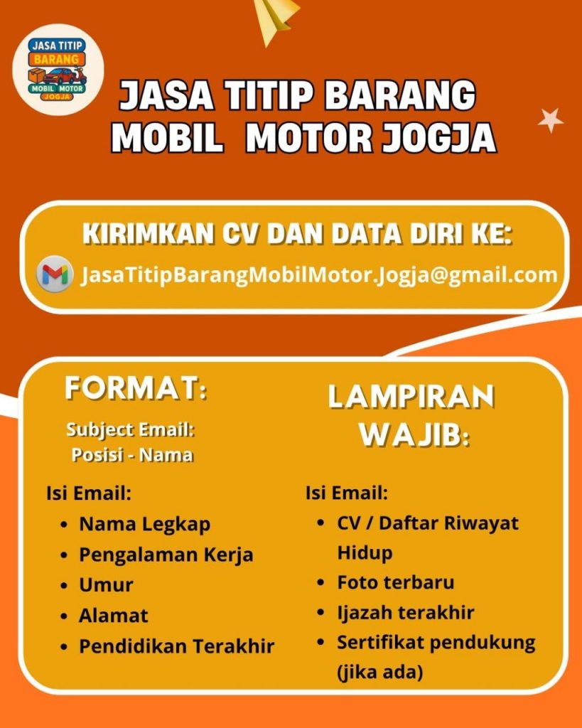 Poster lowongan JASA TITIP BARANG MOBIL MOTOR JOGJA