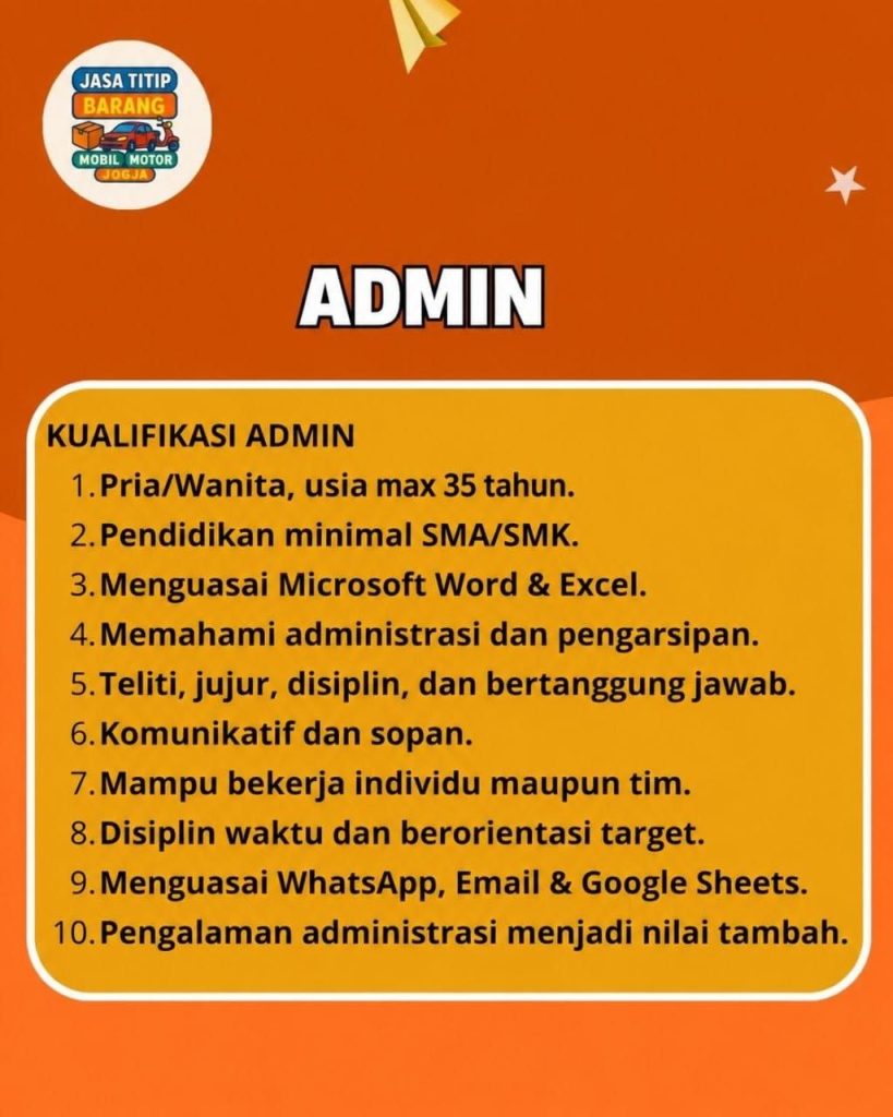 Poster lowongan JASA TITIP BARANG MOBIL MOTOR JOGJA
