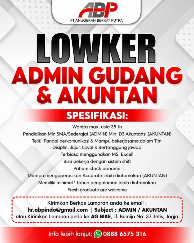 Poster lowongan PT Anugerah Berkat Putra
