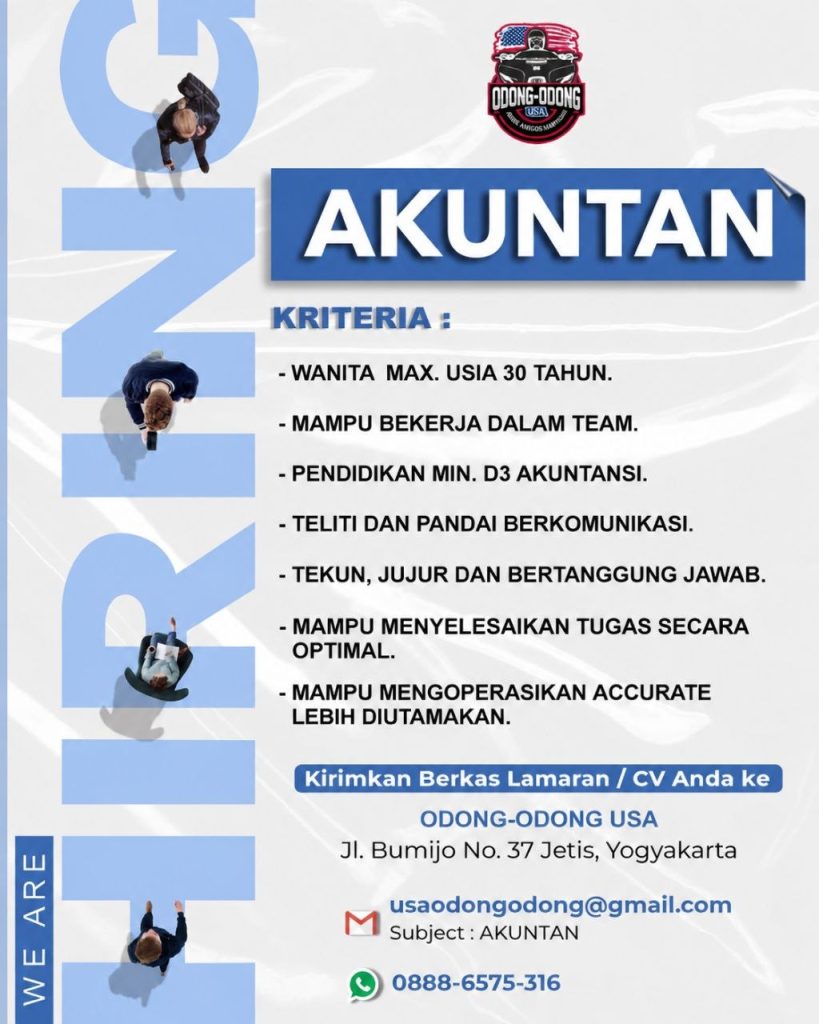 Poster lowongan Odong Odong USA