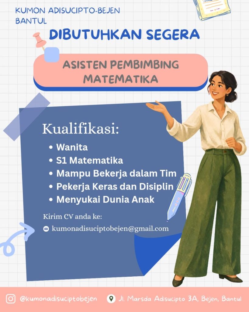 Poster lowongan Kumon Adisucipto-Bejen Bantul