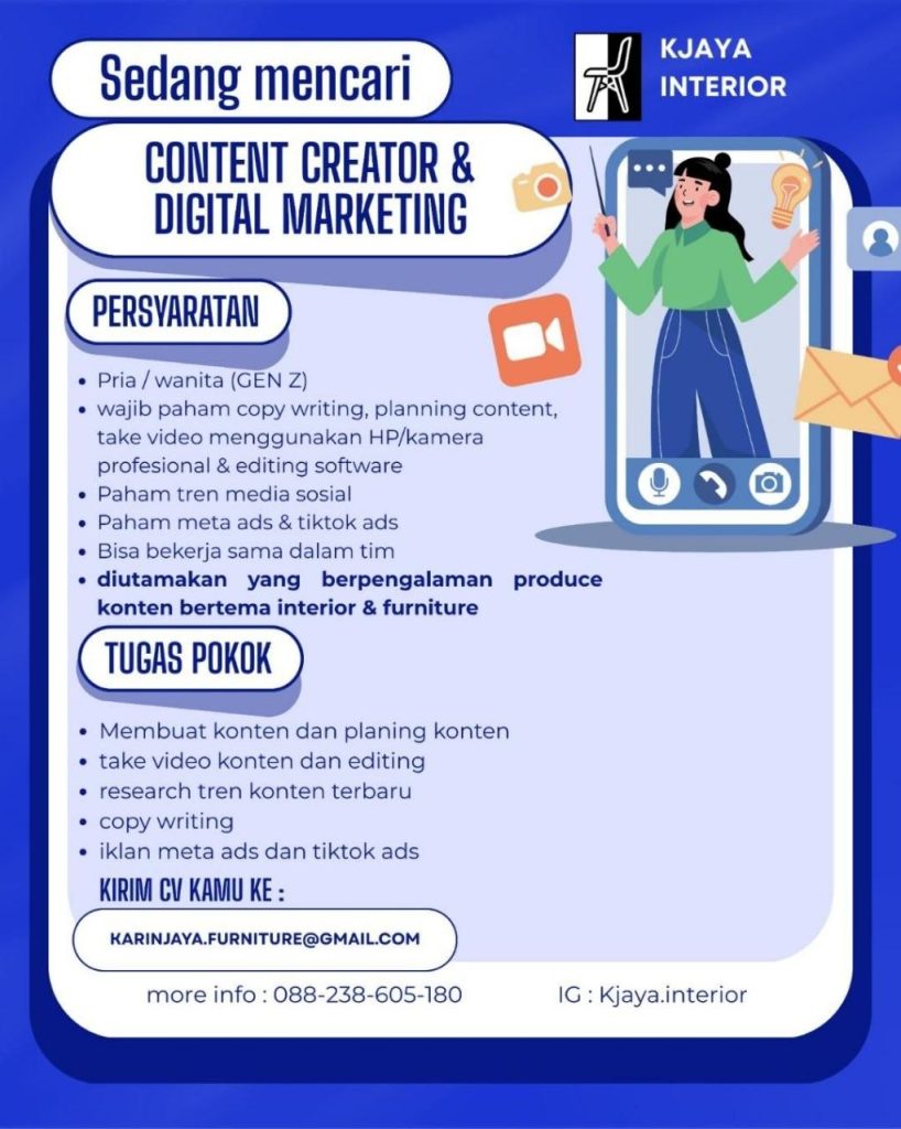 Poster lowongan KJAYA INTERIOR