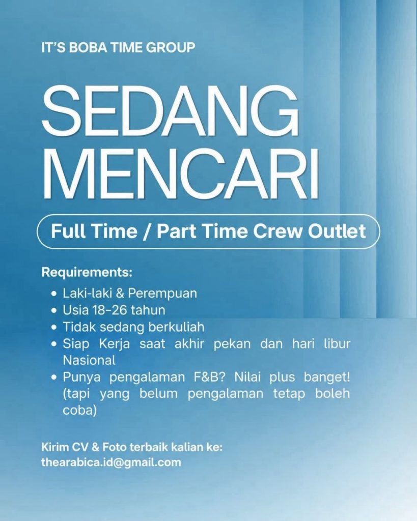 Poster lowongan IT'S BOBA TIME GROUP