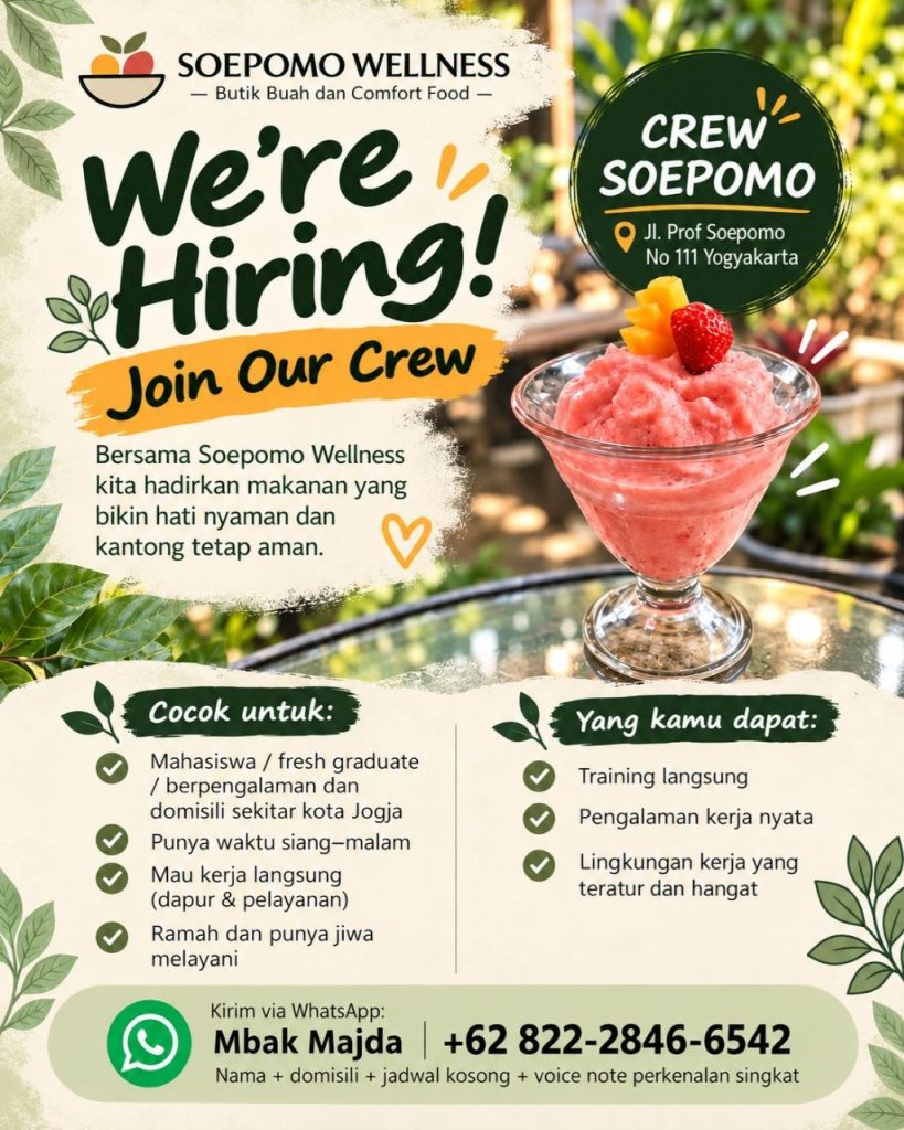 Poster lowongan Soepomo Wellness