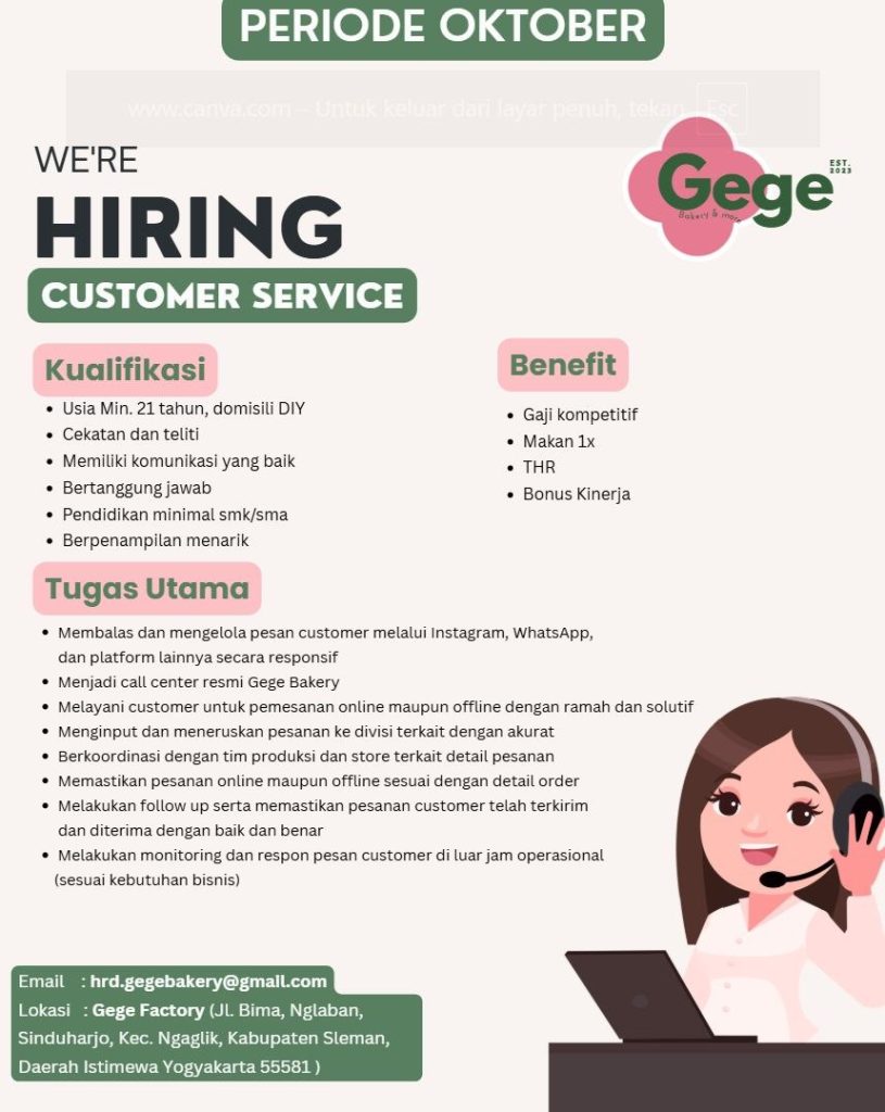 Poster lowongan Gege Bakery