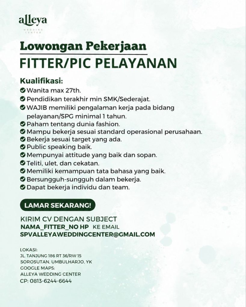 Poster lowongan Alleya Wedding Center