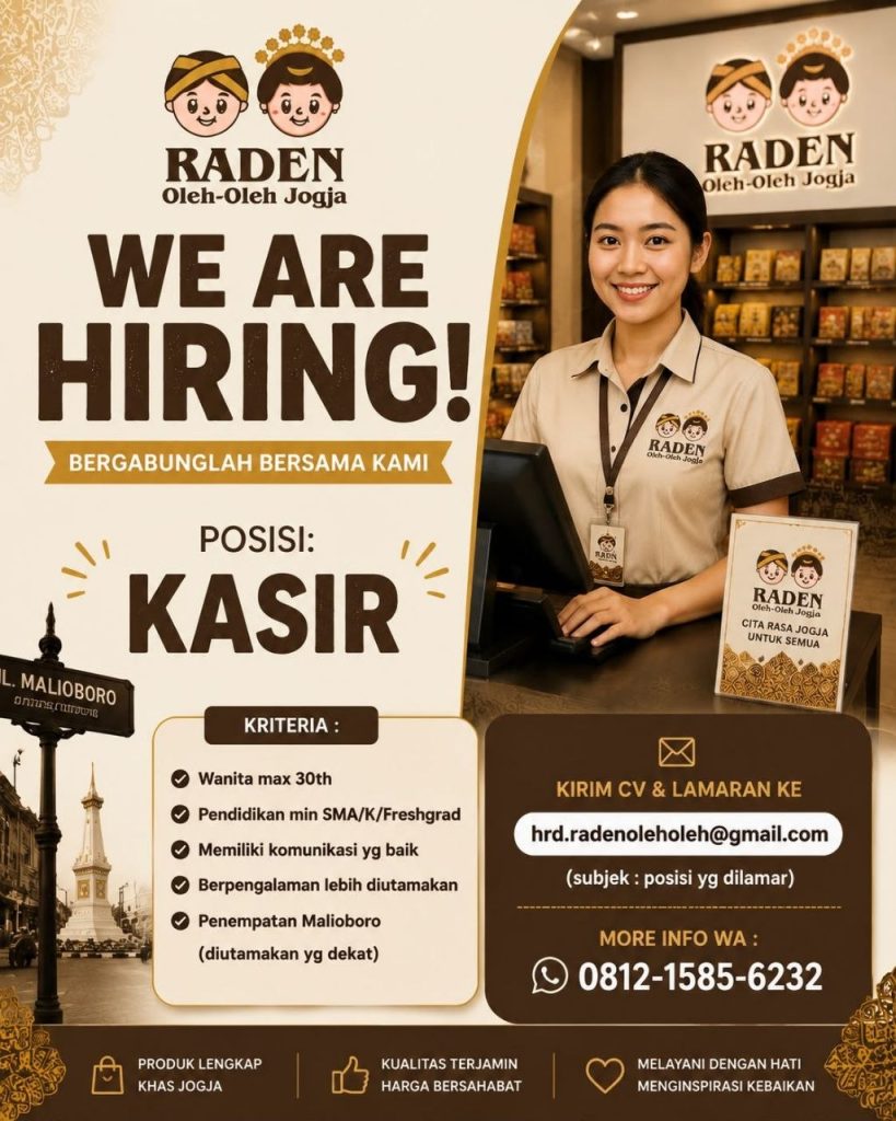 Poster lowongan Raden Oleh-Oleh Jogja