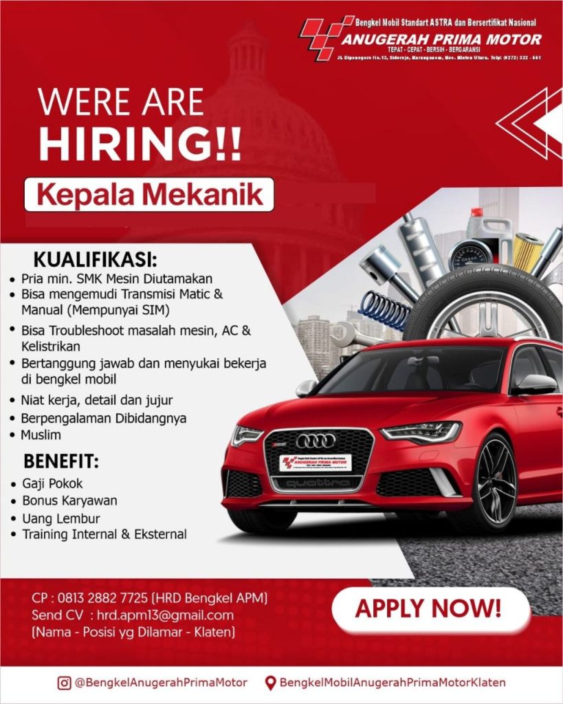 Poster lowongan Anugerah Prima Motor