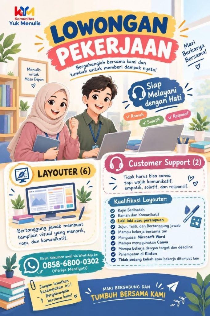 Poster lowongan Komunitas Yuk Menulis