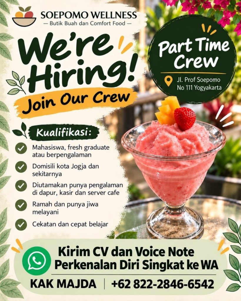 Poster lowongan Soepomo Wellness