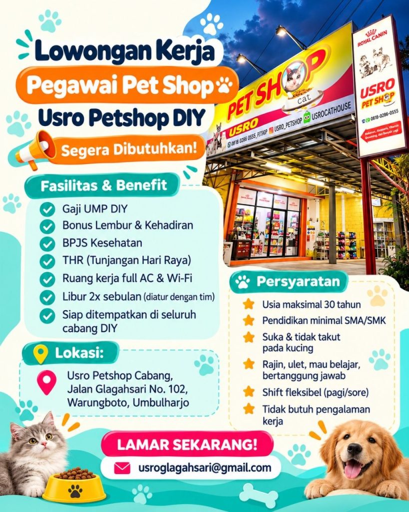 Poster lowongan Usro Petshop DIY