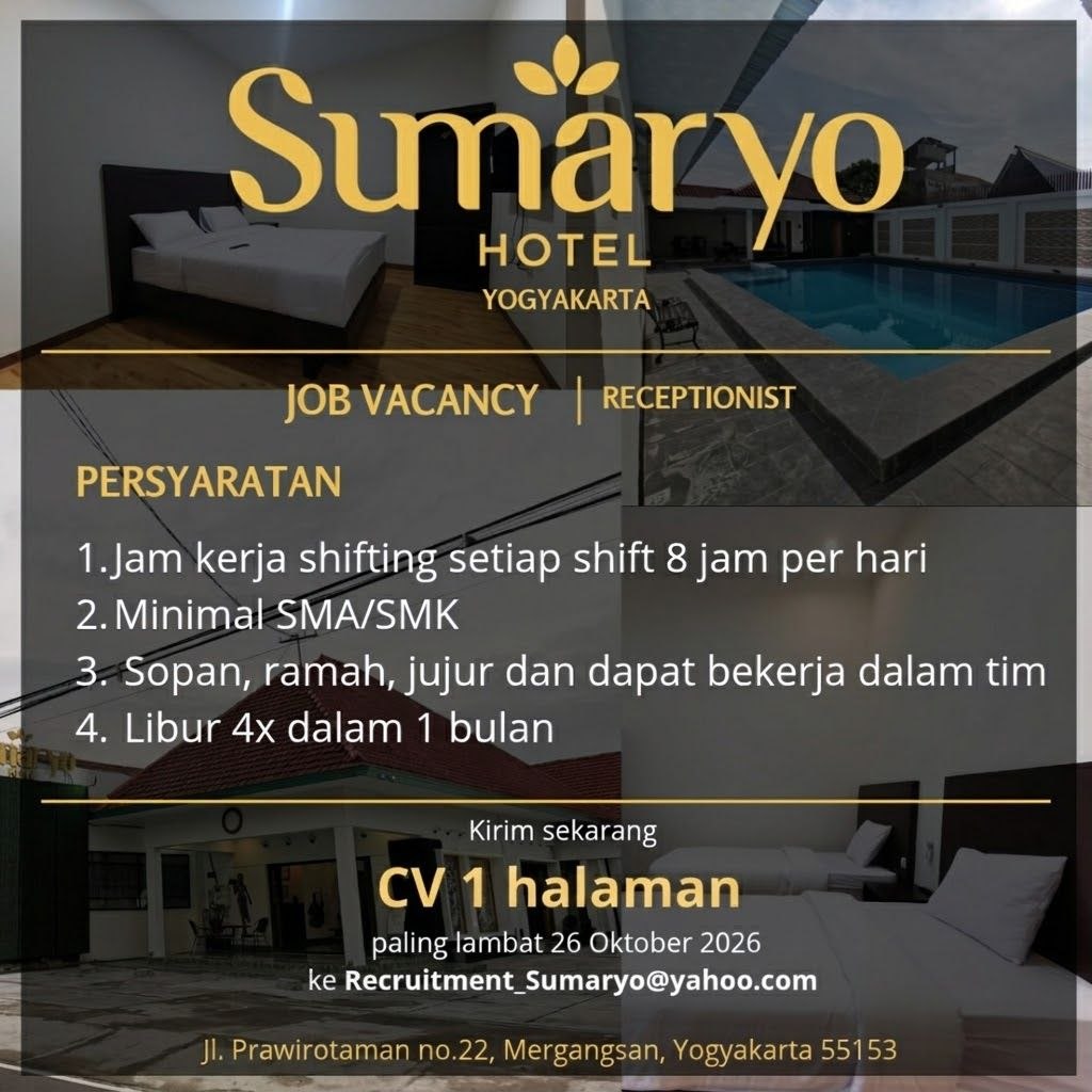 Poster lowongan Sumaryo Hotel