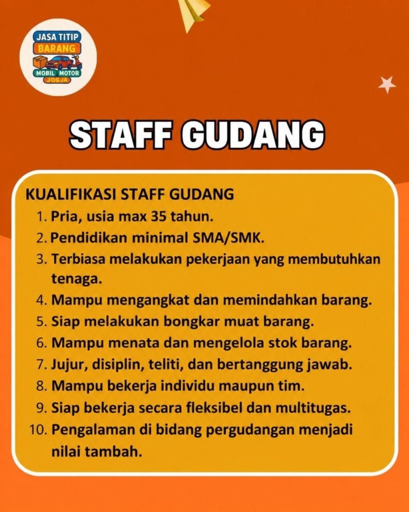 Poster lowongan JASA TITIP BARANG MOBIL MOTOR JOGJA