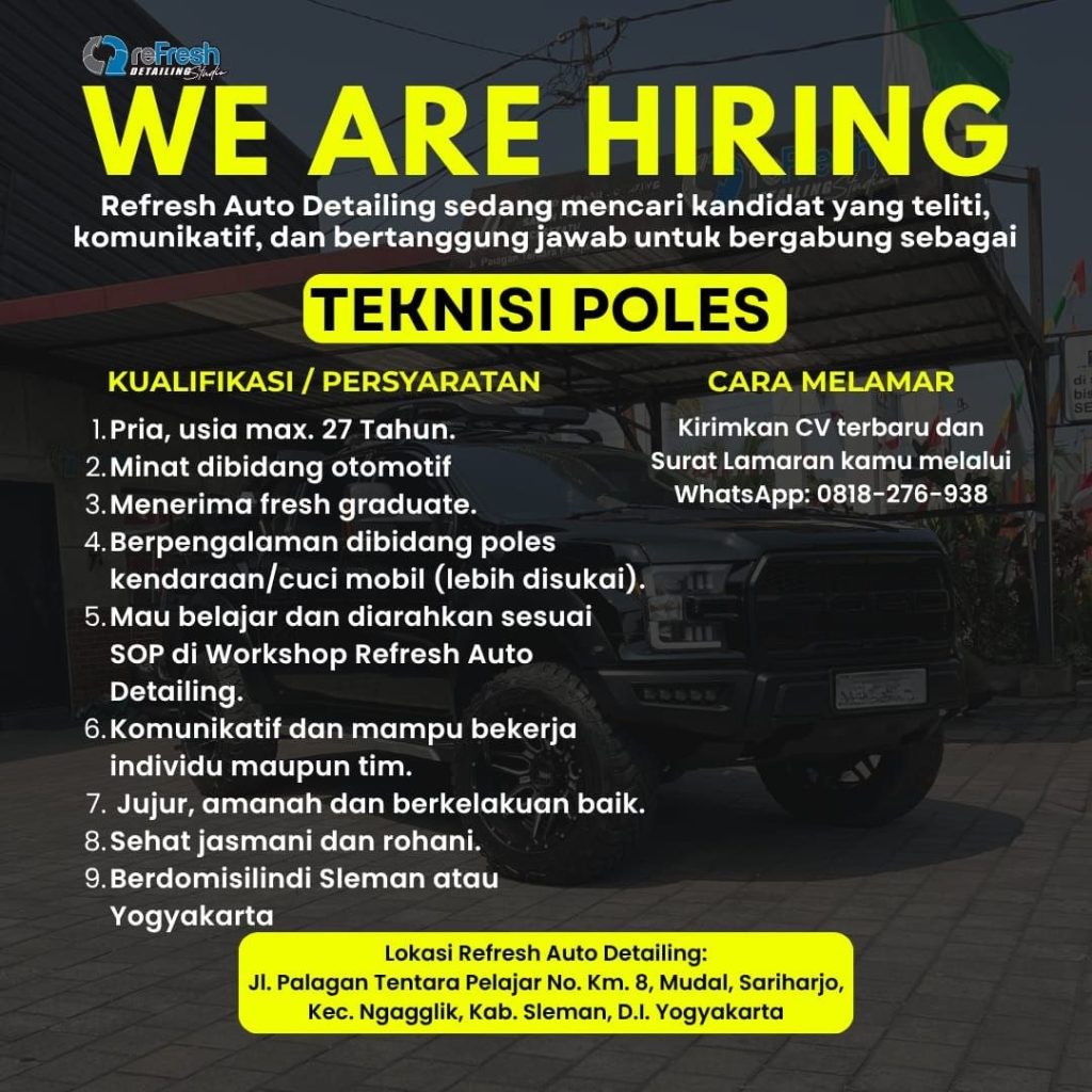 Poster lowongan Refresh Auto Detailing