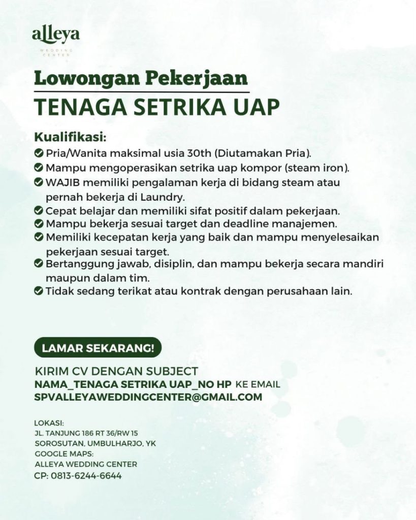 Poster lowongan Alleya Wedding Center