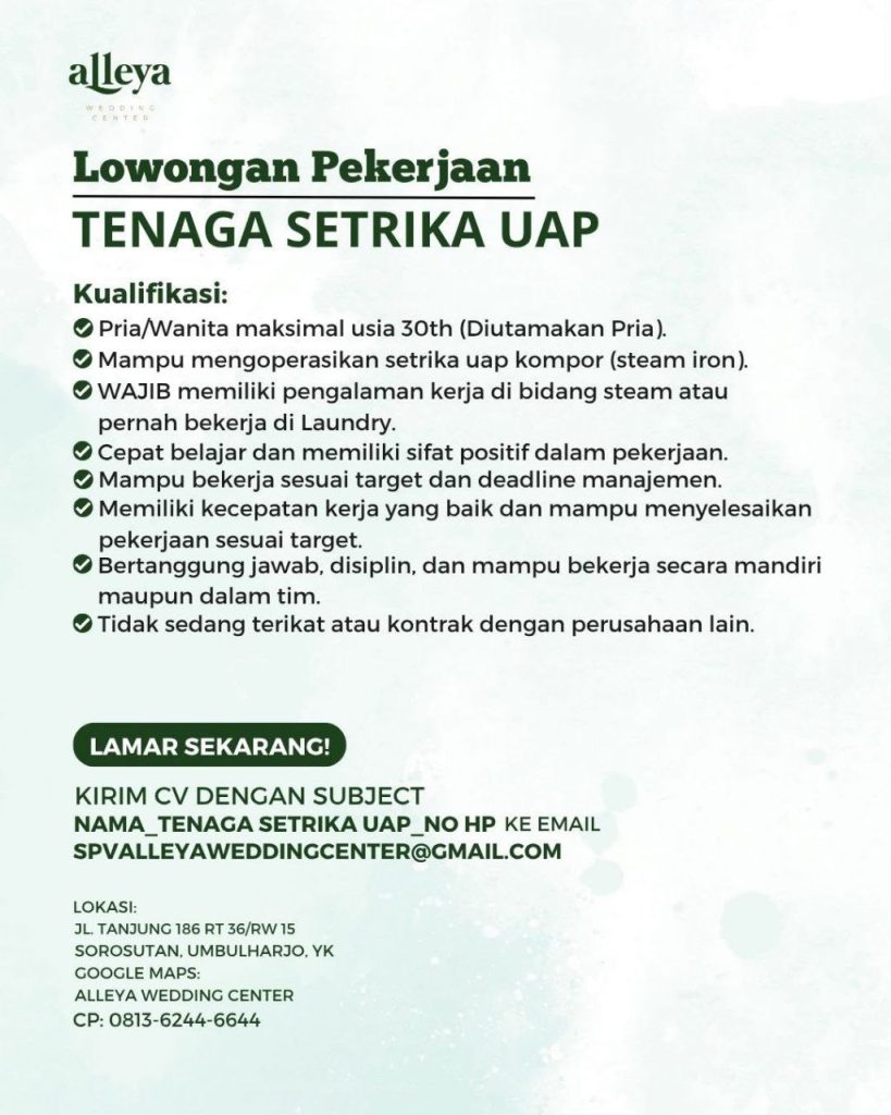 Poster lowongan Alleya Wedding Center
