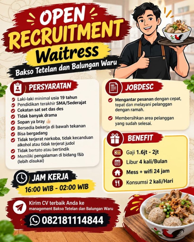 Poster lowongan Bakso Tetelan dan Balungan Waru